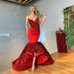 Vestidos de fiesta de sirena con tirantes finos y lentejuelas, vestido de noche largo rojo con escote en forma de corazón, elegantes vestidos de fiesta de boda, bata de noche