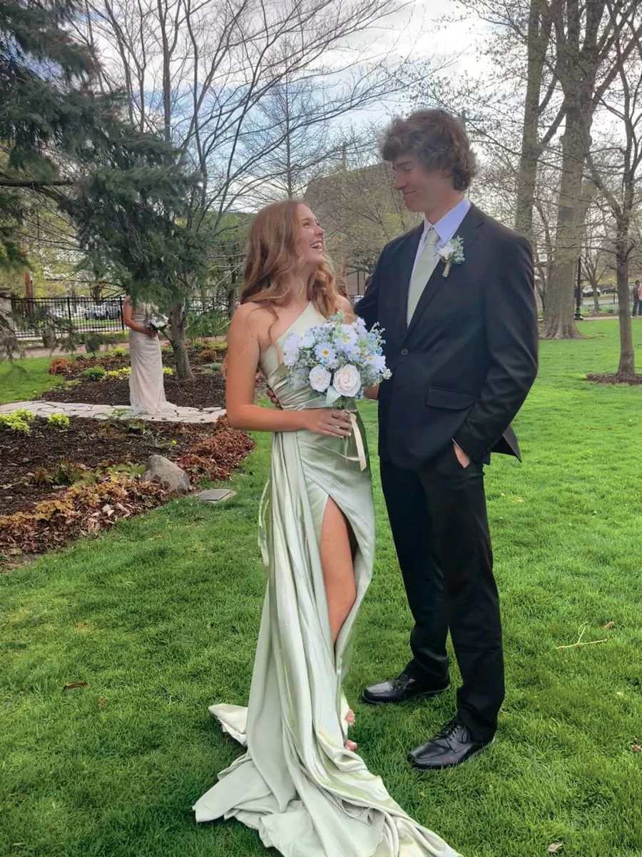 sage green satin prom dress Sage Green Satin Long Prom Dress Graduation Dress – CHUMUSE