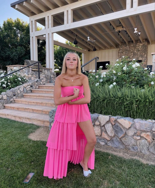 Vestido de baile longo rosa sem alças, vestido formal rosa