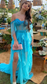 Robe de bal longue bleue à épaules dénudées, charmante robe de soirée bleue
