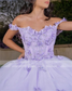 Vestido de baile princesa lilás, vestidos de quinceanera com ombros à mostra e apliques de borboleta