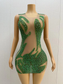 Vestido transparente nude sexy com strass verde, roupa para festa de aniversário, transparente, traje de apresentação feminino lvyi C191