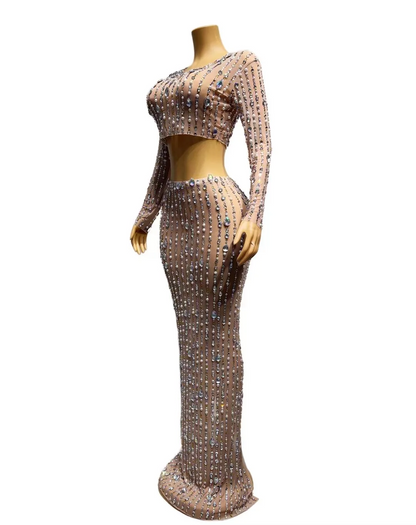 Shining Rhinestones Pearl Transparent Top SkirtBirthday Celebrate Dress Prom Party SingleSh