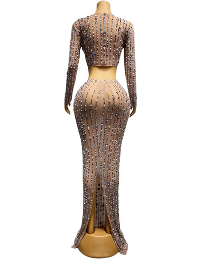 Shining Rhinestones Pearl Transparent Top SkirtBirthday Celebrate Dress Prom Party SingleSh