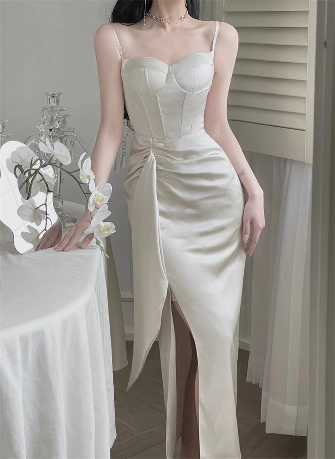 Vestido midi sin mangas de verano nuevo para mujer, con tirantes finos, sexy, ajustado, elegante, para fiesta de noche, graduación