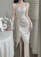 Vestido midi sin mangas de verano nuevo para mujer, con tirantes finos, sexy, ajustado, elegante, para fiesta de noche, graduación