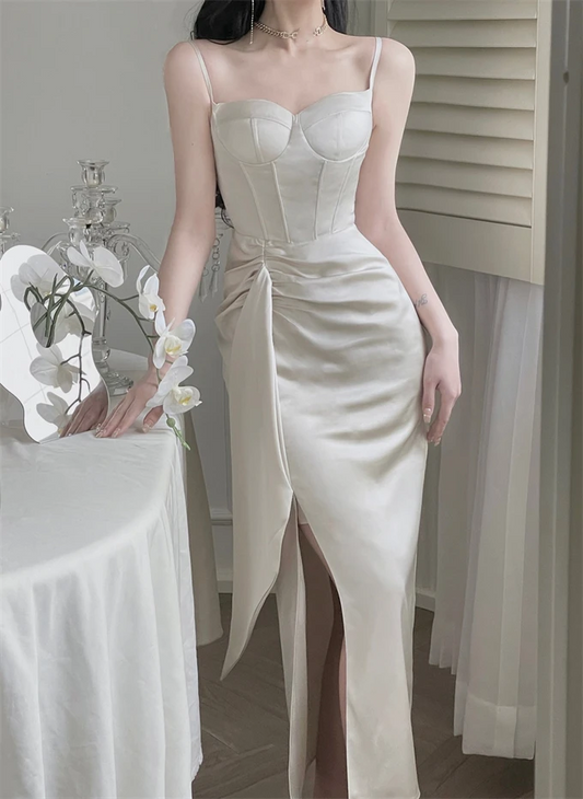Vestido midi sin mangas de verano nuevo para mujer, con tirantes finos, sexy, ajustado, elegante, para fiesta de noche, graduación