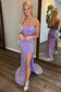 Vestido de fiesta con lentejuelas y tirantes finos con escote pronunciado