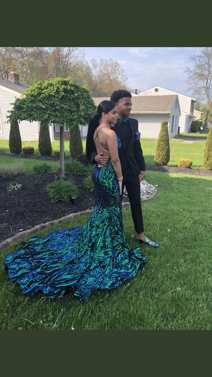 Hermoso vestido de noche largo sin espalda de sirena, vestido de fiesta formal