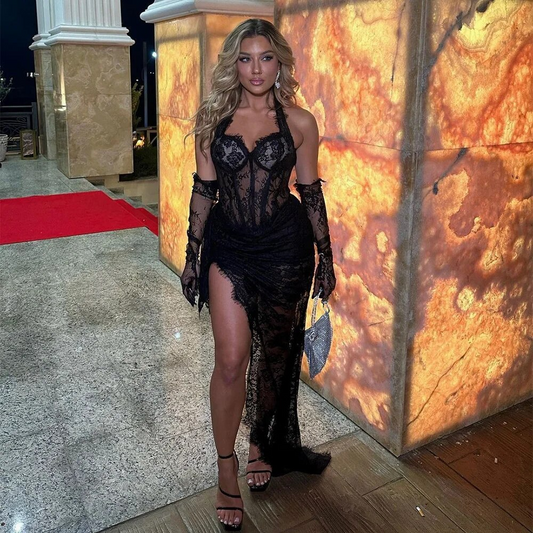 Vestidos de fiesta de sirena con apliques de encaje negro sexys para chicas negras, vestidos de fiesta de cumpleaños con escote corazón, vestidos de noche con ilusión