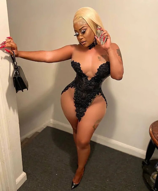 Black Stretch Mini Evening Cocktail Dress For Women Crystals Lace Sheer Mesh Birthday Queen Gown