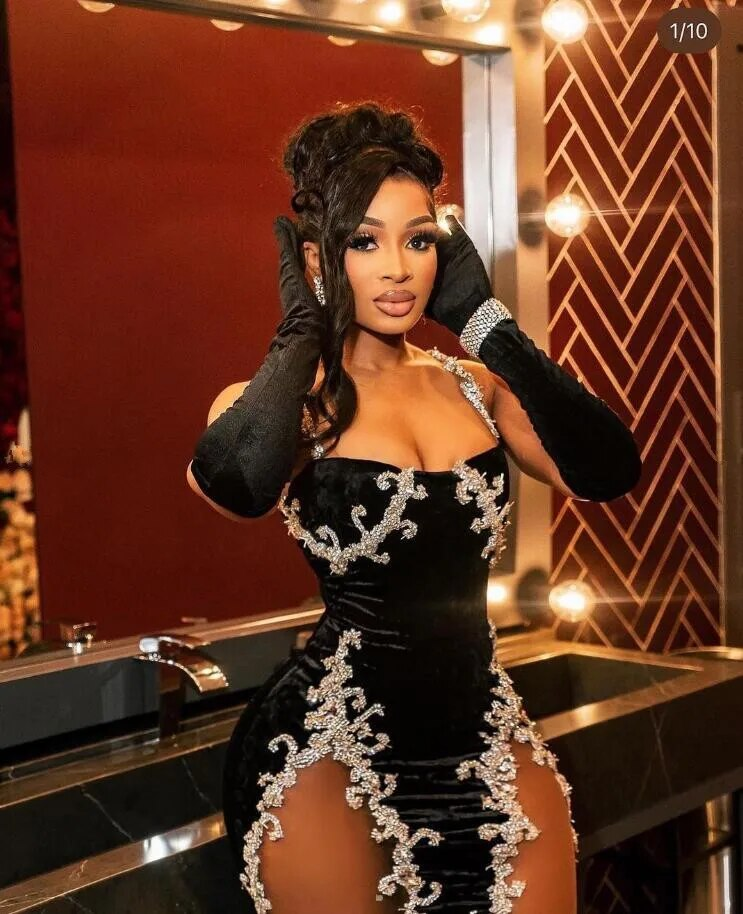 Robe de soirée courte en velours noir à paillettes et diamants pour femme, en maille transparente, avec perles de cristal, pour fête d'anniversaire, pour fille