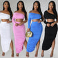 Clubwear One Shoulder Crop Top and Side Slit Ruched Long Skirt Elegant Festival Outfits for Women Maxi 2 Piece Dress Sets