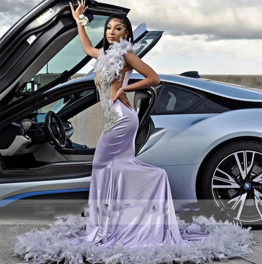 Vestidos de fiesta morado claro con borlas plateadas y cuentas de cristal, vestido de cumpleaños estilo sirena 