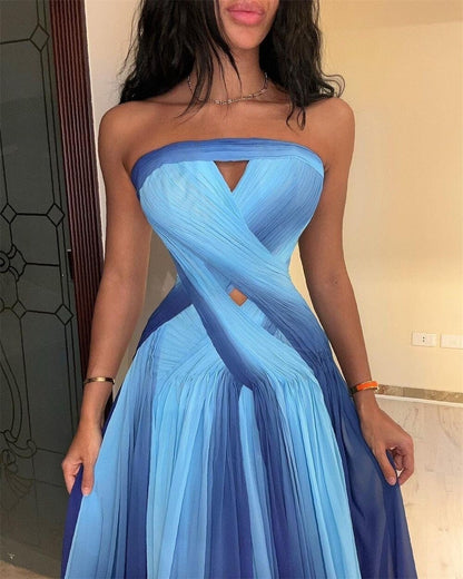 Prom Dresses Exquisite Strapless A-line Celebrity Fold Draped Chiffon Occasion Evening Gown