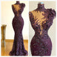 Vestidos de fiesta de graduación de sirena de estilo árabe de lujo con encaje de uva y cuentas de talla grande para ocasiones formales de noche 