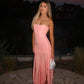 Vestido de noche largo con volantes para mujer, elegante, fruncido, irregular, sin tirantes, escalonado, sexy, para fiesta de graduación 