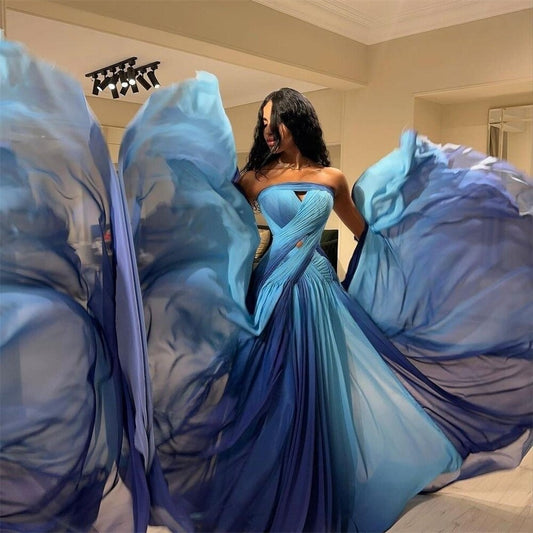 Vestidos de fiesta exquisitos sin tirantes, corte A, celebridad, pliegues, drapeado, gasa, ocasión, vestido de noche
