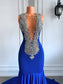 Robe de bal longue et élégante, style sirène, luxueuse, scintillante, diamants, bleu royal, spandex, noire, pour fille