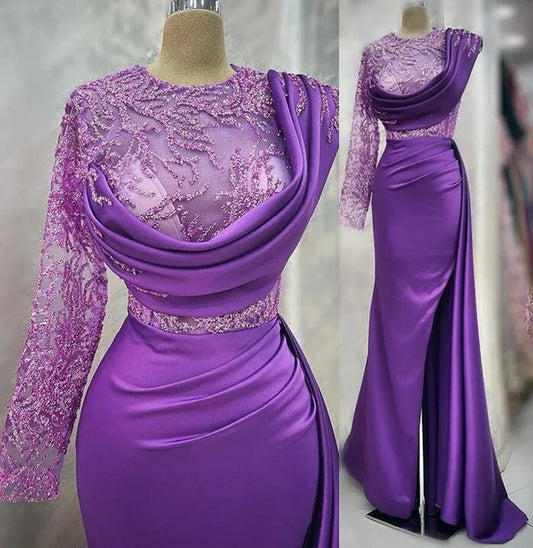 Vestidos de baile estilo sereia com renda e fenda alta, vestidos formais para festa à noite, segunda recepção e festa de aniversário