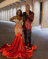 Vestidos de fiesta de sirena con cuentas brillantes para chicas negras, de terciopelo naranja, tallas grandes, para fiestas formales de cumpleaños y ocasiones especiales. 