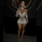Sexy See Through Birthday Party Dresses For Women Sheer Spaghetti Strap Short Prom Dress Long Sleeve