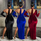 Elegant Birthday Party Night Club Christmas Formal Long Sleeve Dress Women Velvet Irregular Strapless Evening Vestidos