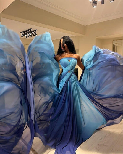 Prom Dresses Exquisite Strapless A-line Celebrity Fold Draped Chiffon Occasion Evening Gown