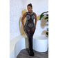 Vestido longo justo com cristais brilhantes e strass para noite de Natal, de malha transparente, para mulheres, para aniversário 