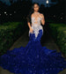 Vestidos de fiesta de sirena con lentejuelas azul real y cuello transparente, tallas grandes, vestidos formales de noche para ocasiones especiales, económicos. 