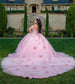 Vestido de baile princesa lilás, vestidos de quinceanera com ombros à mostra e apliques de borboleta
