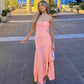 Vestido de noche largo con volantes para mujer, elegante, fruncido, irregular, sin tirantes, escalonado, sexy, para fiesta de graduación 